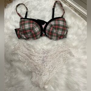 Victoria's Secret Plaid and Lace Bra Set